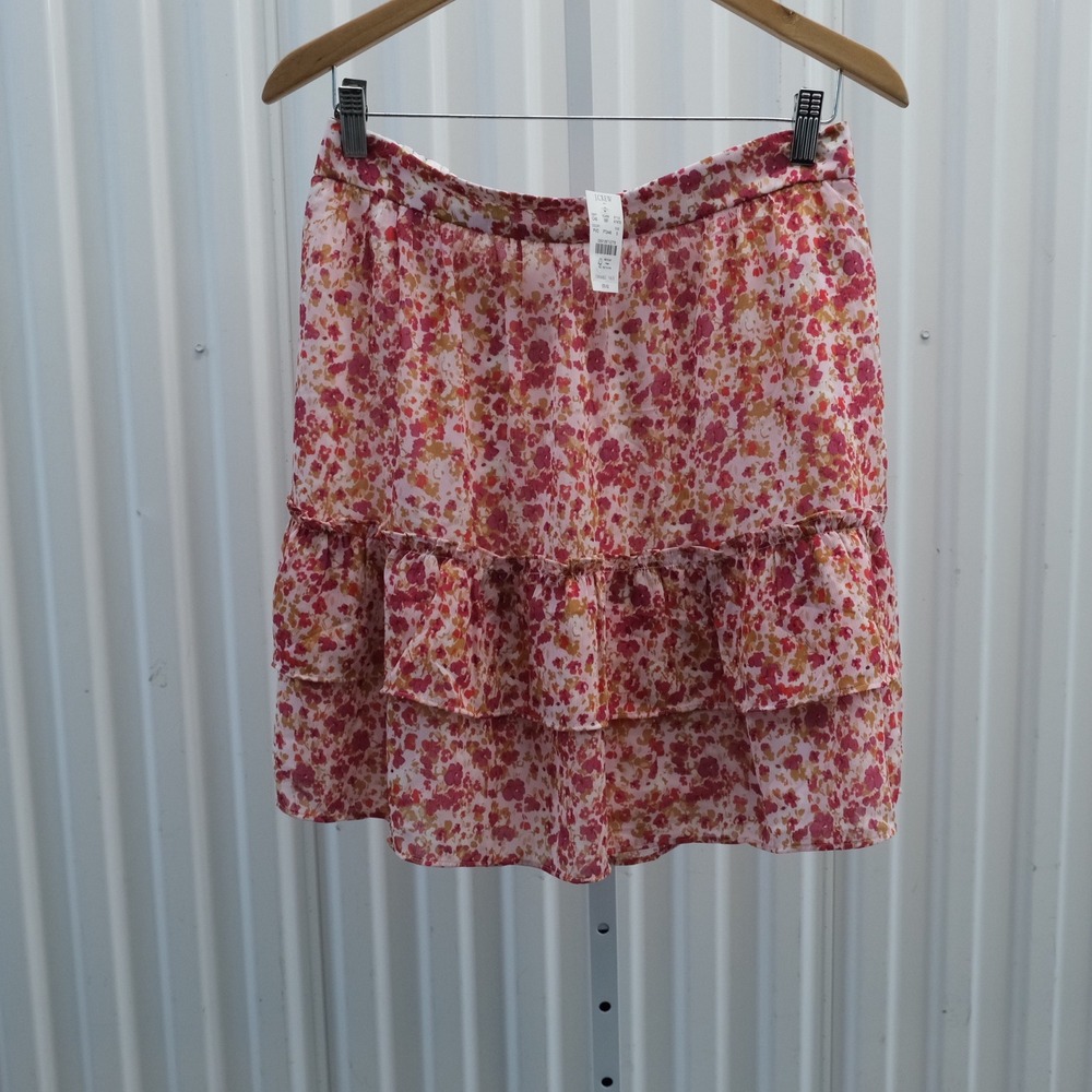 NWT J.Crew Tiered Mini Skirt Women's Small Pink Red Floral Ruffle Summer